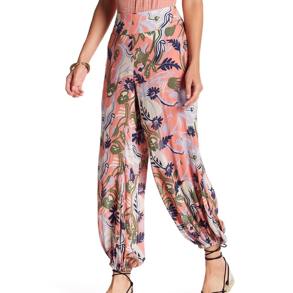 Free People Pants - Free People Pink Floral Print Harem Balloon Pants